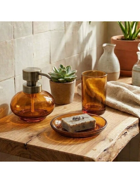 SET DE BAÑO DISPENSADOR, VASO Y JABONERA AMBAR SET DE BAÑO DISPENSADOR, VASO Y JABONERA AMBAR