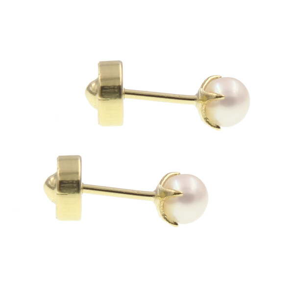 Caravanas Bebe de oro 18k con perla de cultivo en cuatro puntas Caravanas Bebe de oro 18k con perla de cultivo en cuatro puntas