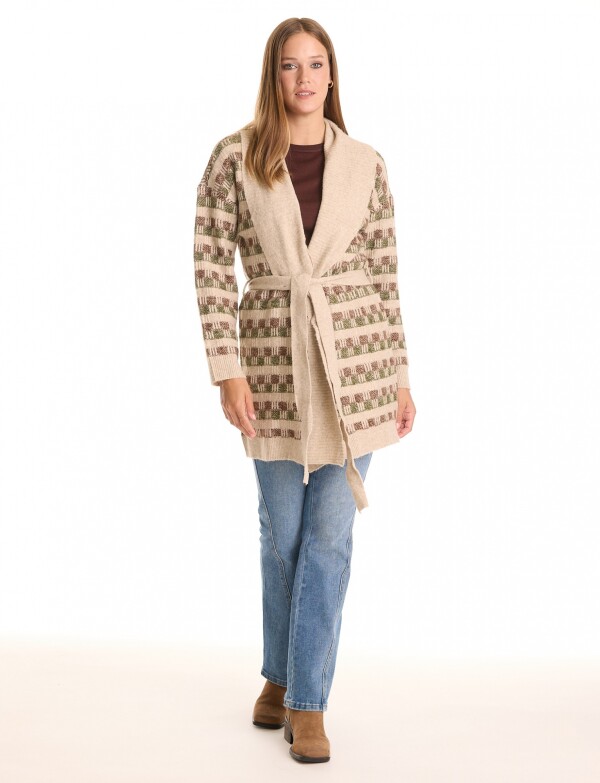 Cardigan Jacquard Lazo BEIGE/MULTI