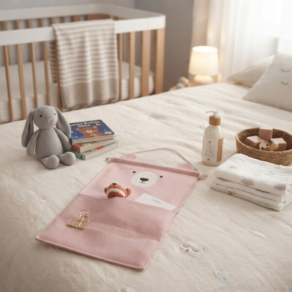 Organizador Colgante Osito Con 3 Bolsillos Para Bebé 60x20cm Rosa 1