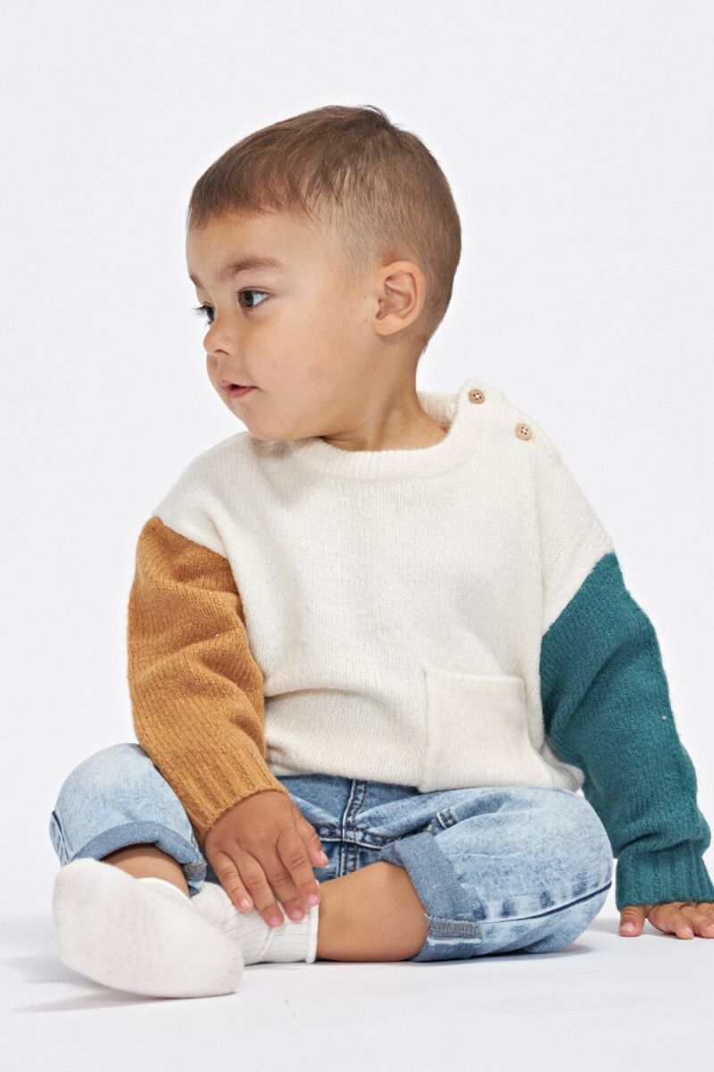 Sweater de punto bloque de color - Beige melange 