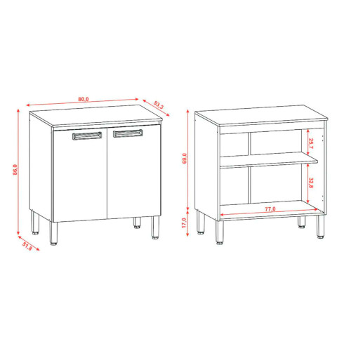 Módulo bajo mesada 2 PUERTAS CON TAPA 0,80 X 0,86 X 0,53 LINEA AMETISTA FREIJO Y GRIS