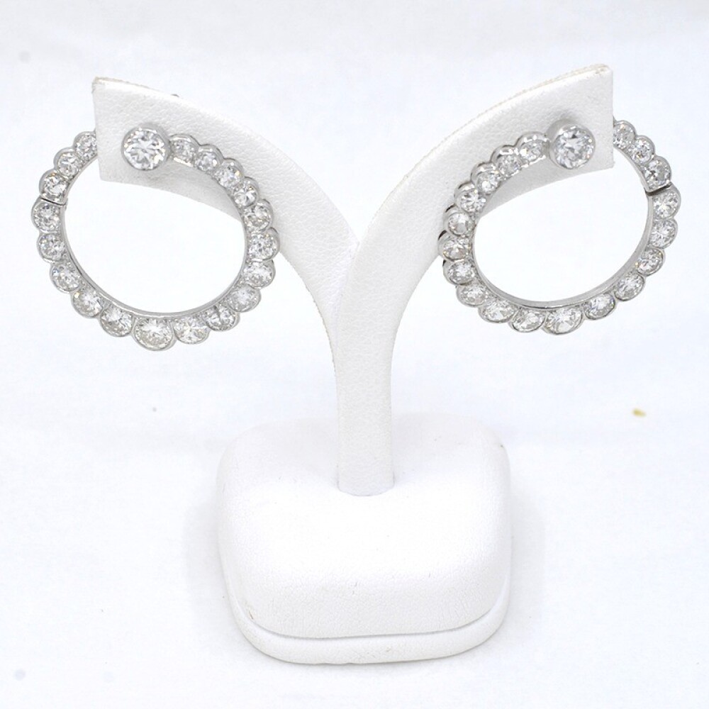 Antiguo Par De Caravanas En Platino Y Diamantes 6 Ct 1930-1950'S Antiguo Par De Caravanas En Platino Y Diamantes 6 Ct 1930-1950'S