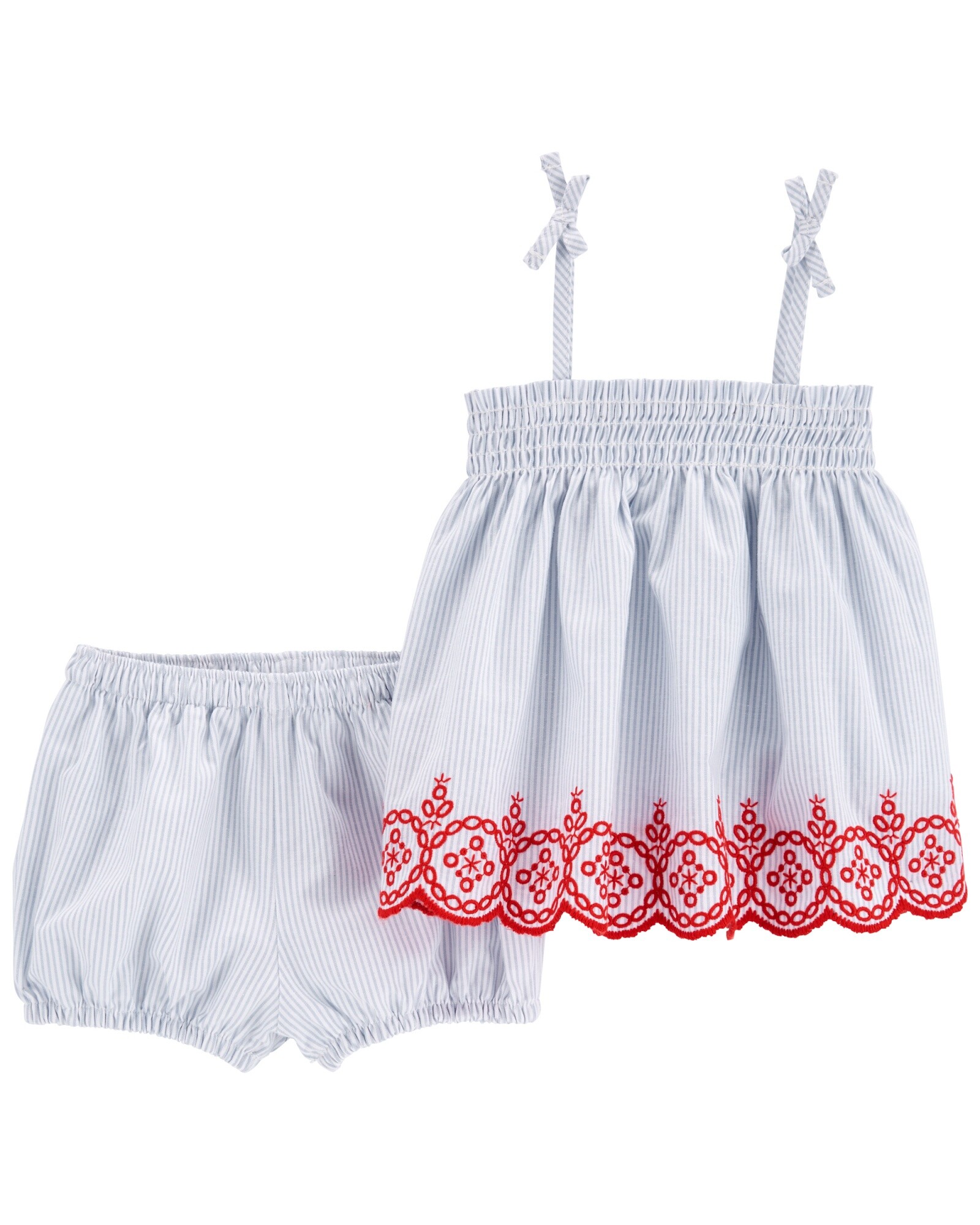 Set dos piezas de algodón, short y musculosa con ribete bordado Sin color