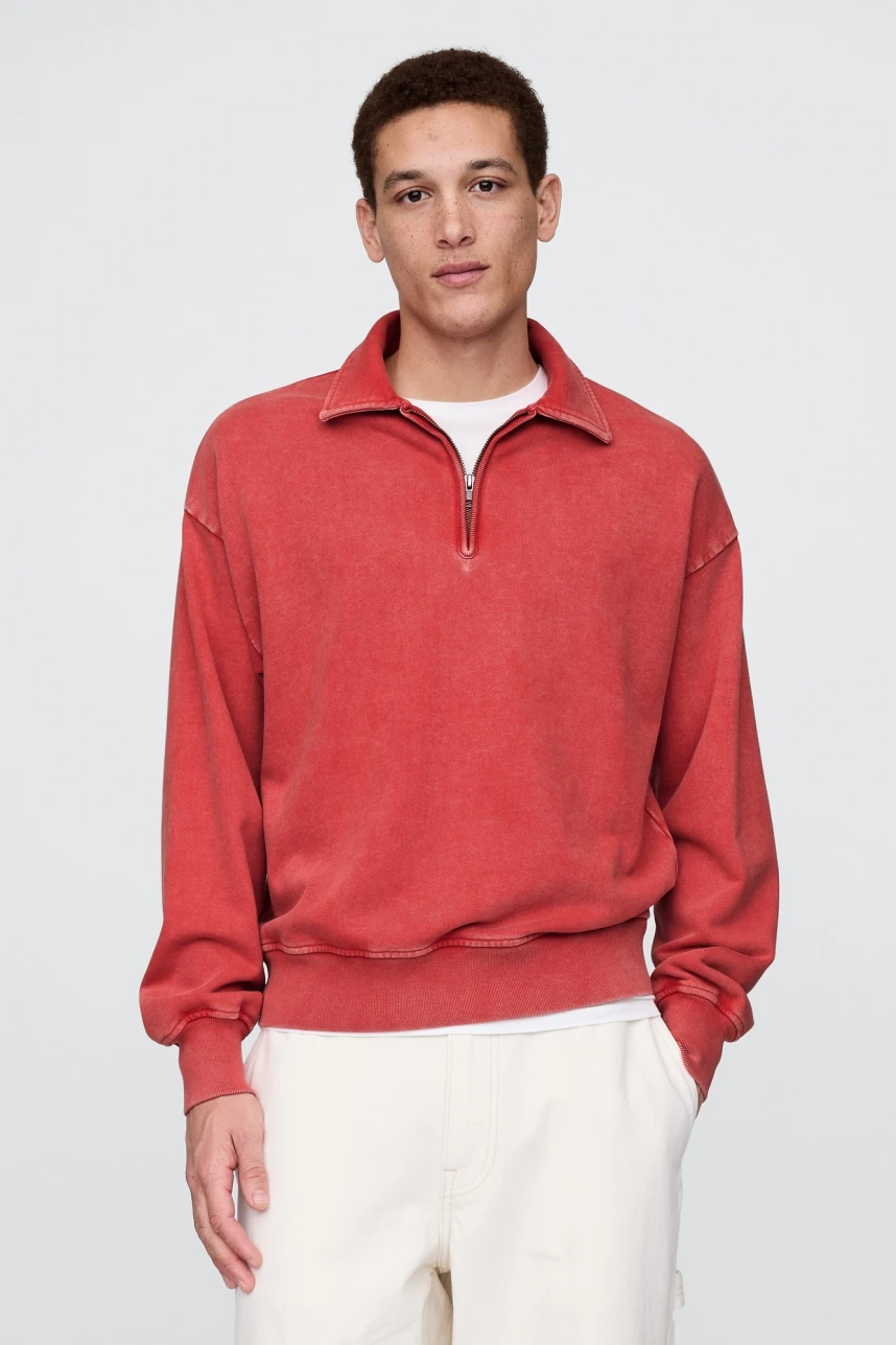 Buzo Deportivo Sin Felpa Medio Cierre Hombre Washed Red