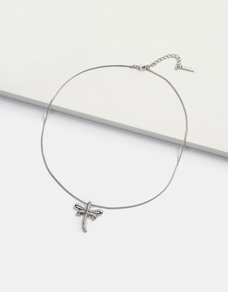 Cadena Corta con Dije Strass Cadena Corta Dije Libélula - Plateado Rodio