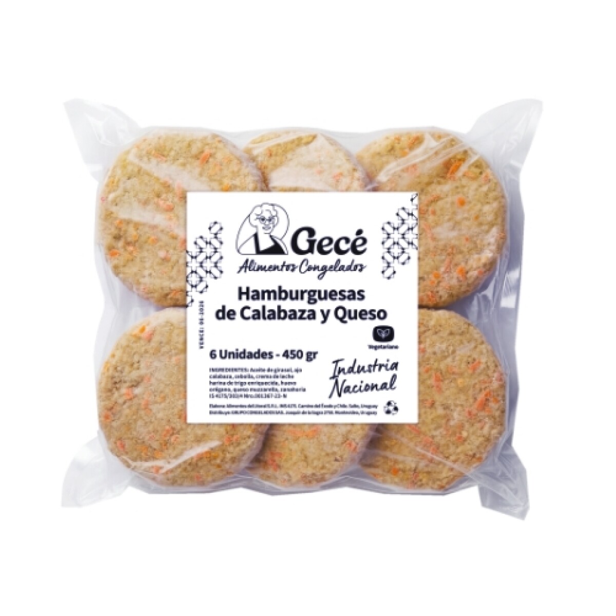 Hamburguesas Veggie Gecé - 6 ud. - 450 g - - Calabaza y Queso 