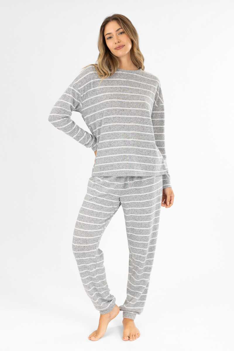 Pijama hacci rayado gris - Gris 