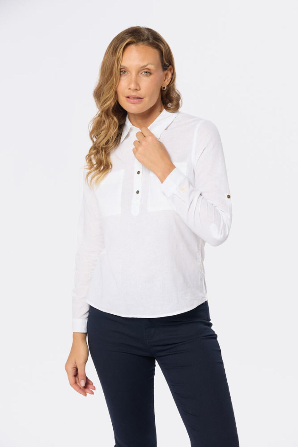 CAMISA DE LINO MEDIO BOTÓN Blanco