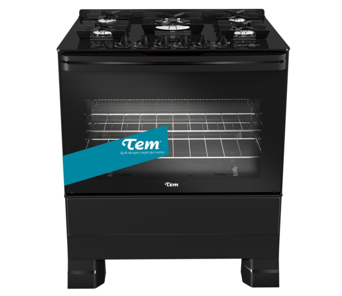 Cocina Gas Tem Glass 5h Vidrio Negra Luna 