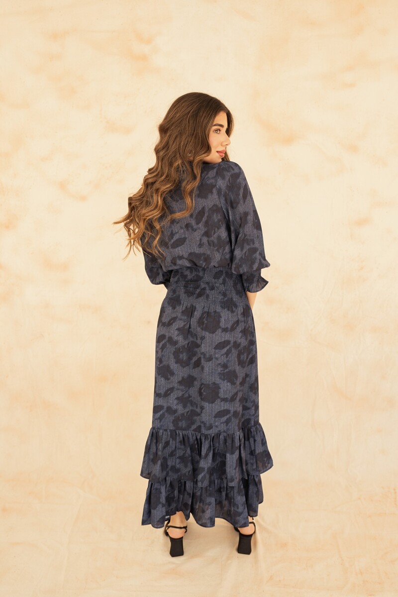 VESTIDO VALENTINA MAXI BLUR DENIM FLOWERS VESTIDO VALENTINA MAXI BLUR DENIM FLOWERS