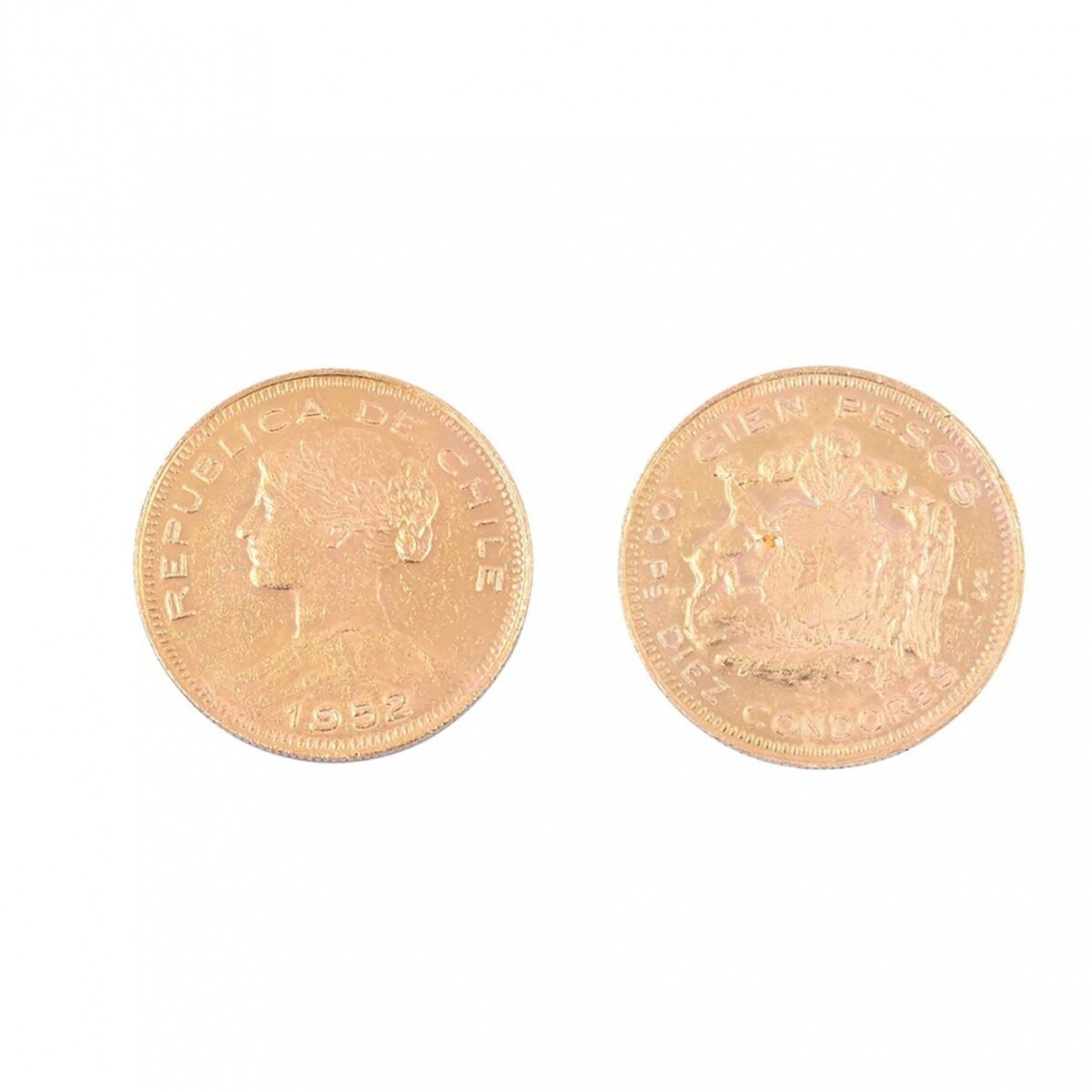 Moneda de oro Republica de Chile 100 pesos año 1952. 