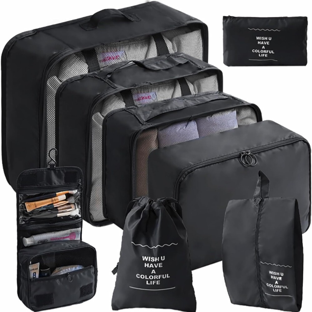 Kit Organizador de Viaje 8 Piezas Negro