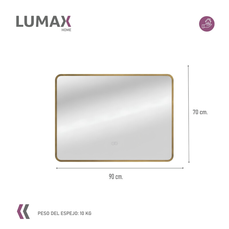 Espejo Horizontal Lumax Suleban c/marco y luz 90x70cm Dorado