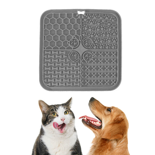 Plato Alfombra Cuadrado Lamer AntiAnsiedad Comida Perro Gato Variante Color Gris