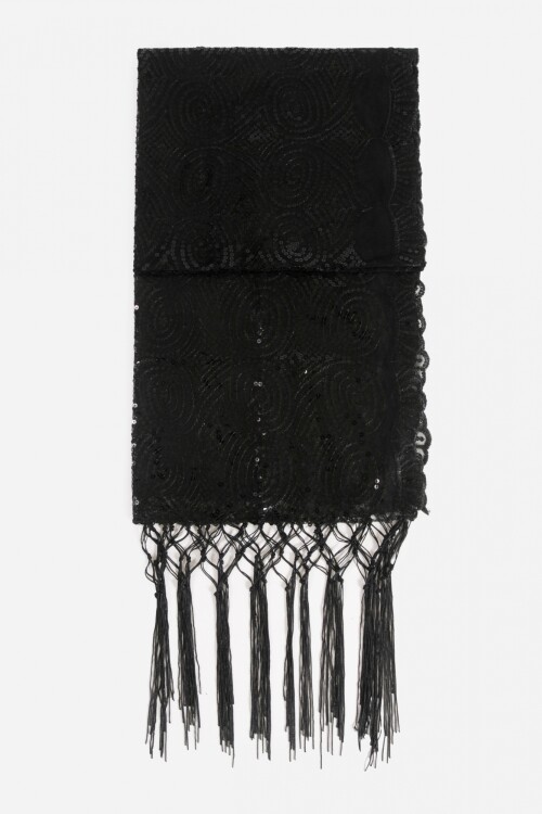 Pañuelo con brillos y flecos negro