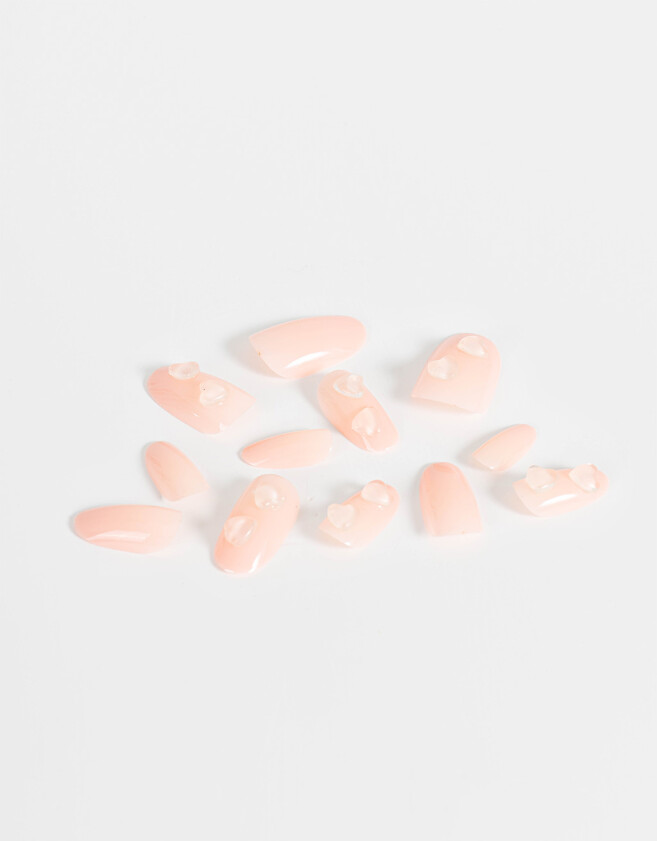 Nail Art Uñas Postizas Uñas Postizas Con Diseño De Corazón Almendradas - Rosa Claro