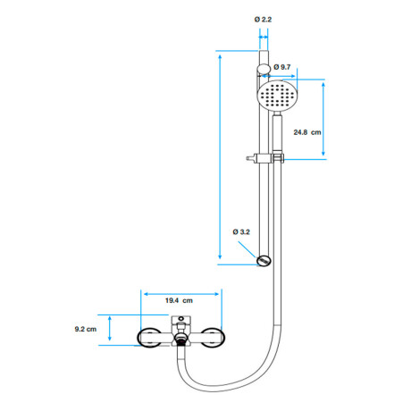 GRIFERIA DE DUCHA EXTERIOR LINEA VISEU AQUALIA VOLANTE PALITO ACERO INOX CON BARRA, TELEFONO, FLEXIBLE 000