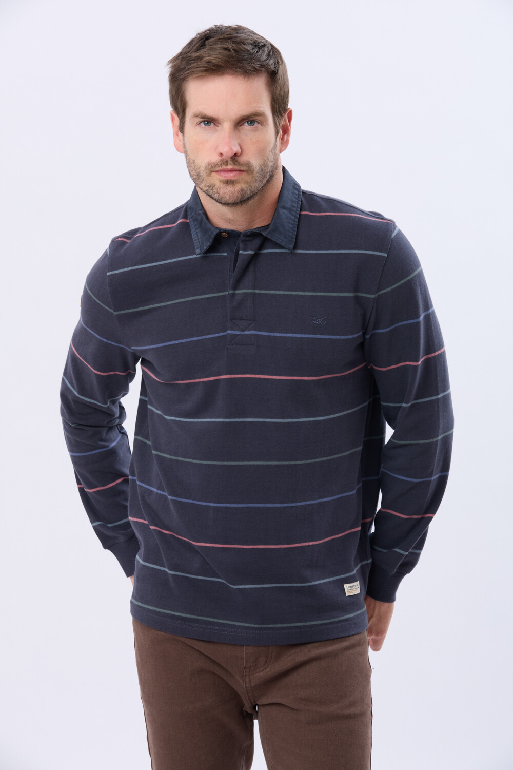 REMERA POLO RAYADA DE ALGODÓN Azul