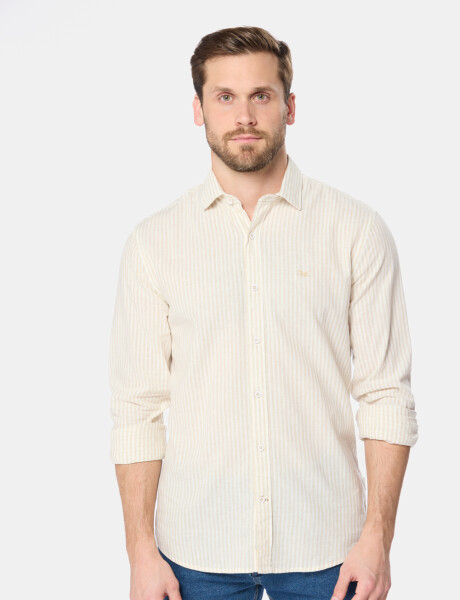 CAMISA DE LINO RAYADA Beige
