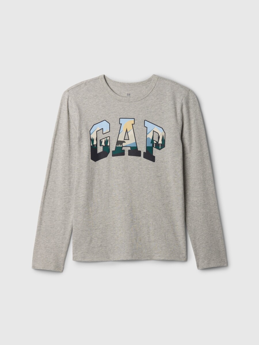 Remera Logo Gap Manga Larga Niño - Light Heather Grey B08 