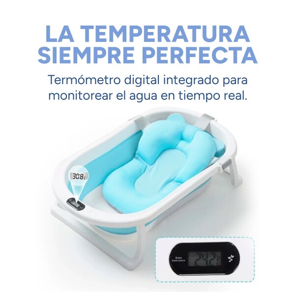 Baño Plegable Termómetro + Colchón Bebé Baby Antideslizante Color Variante Celeste