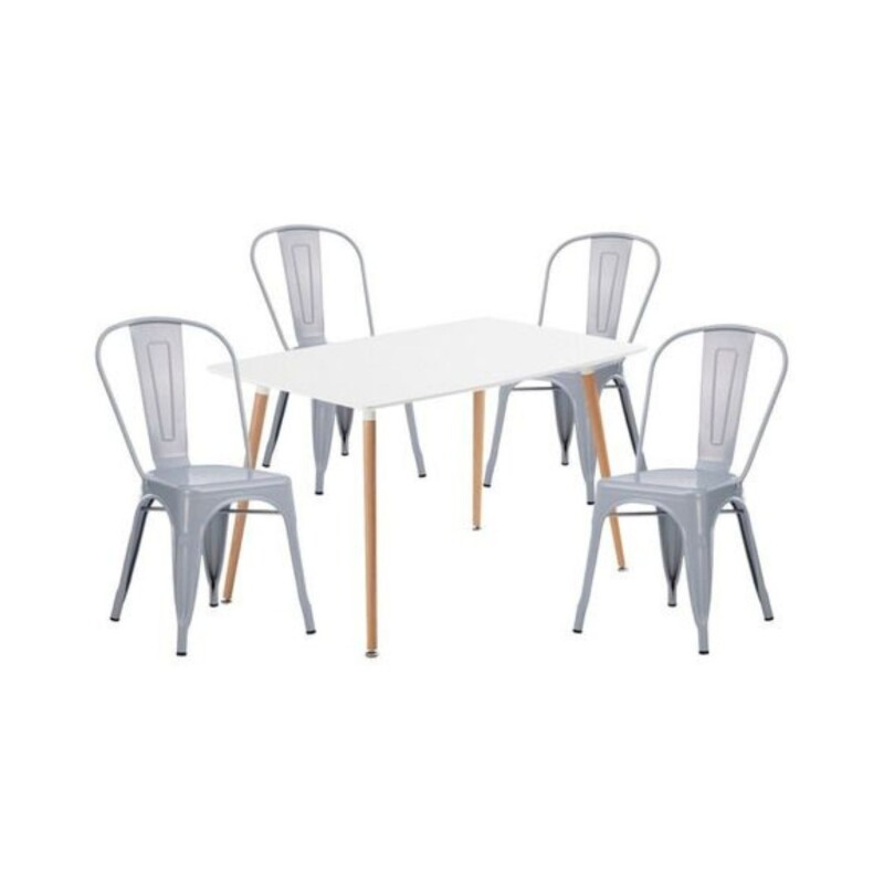 Juego de comedor mesa rectangular 120x80 + 4 Sillas Tolix Gris