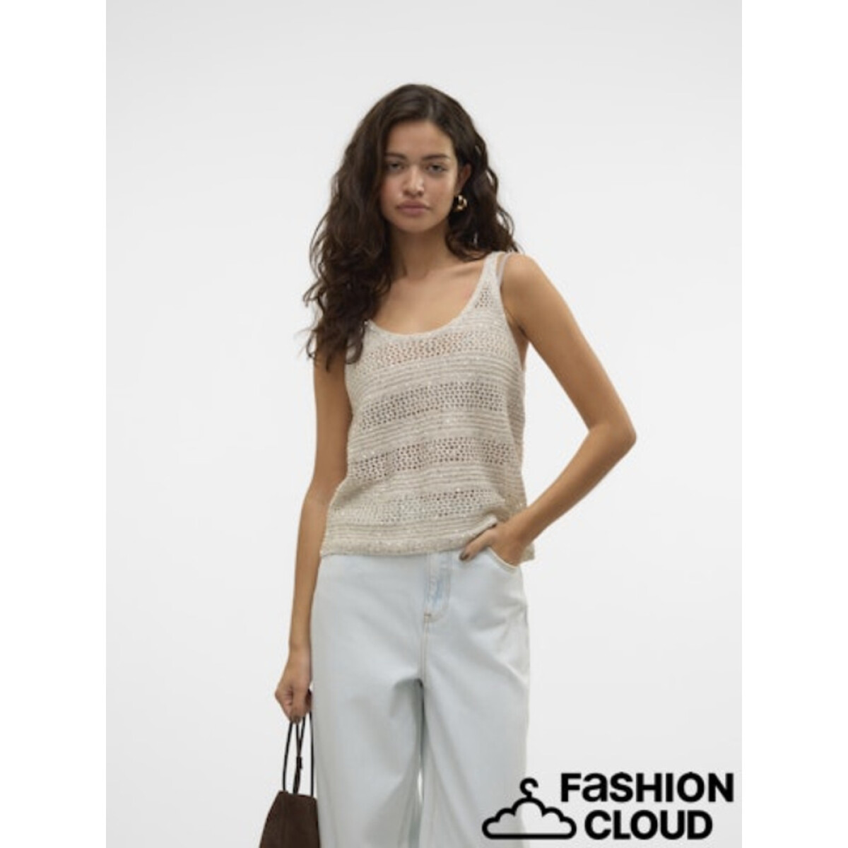 VMLEILANI STRIPE SL U-NECK TOP - BIRCH 