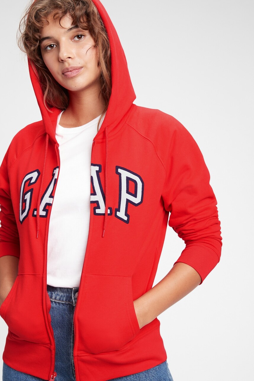 Canguro Con Cierre Con Felpa Logo Gap Mujer Pure Red V3