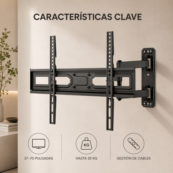 Soporte De Pared Movil Brazo Acero Tele Tv De 37-70" Brateck Color Negro
