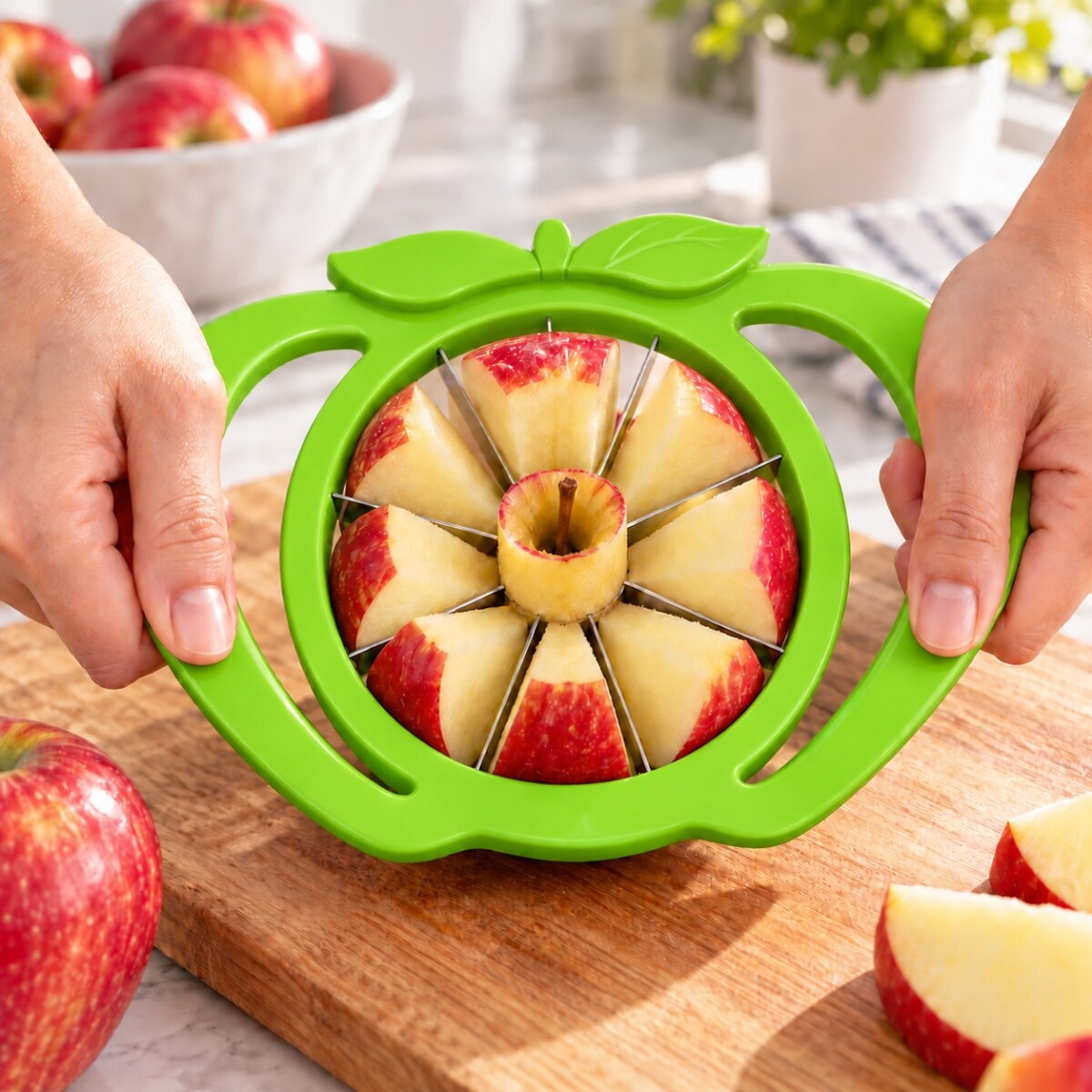 Cortador de Manzana con Cuchillas de Acero y Mango Plástico - Verde 