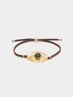 Pulsera Ajustable De Cordón De Piel Con Charm dorado