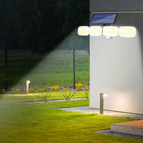 Foco Solar de Pared Ajustable 4 Luces Led c/Sensor y Control Negro