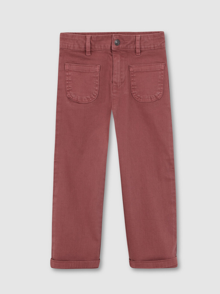 Pantalon Recto Detalle Bolsillos Coral Oscuro