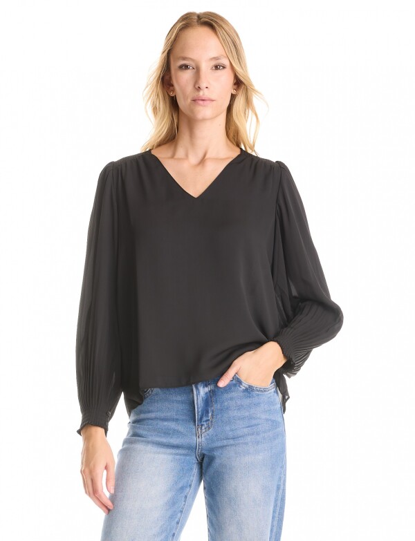 Blusa Gasa Plisada NEGRO
