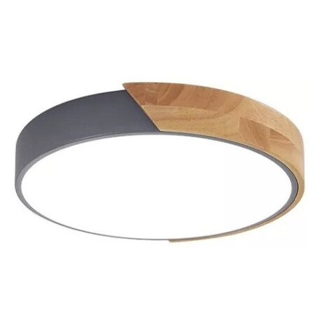 Luminaria Luz Fria Plafon Led Diám 30cm Metal Y Madera Gris