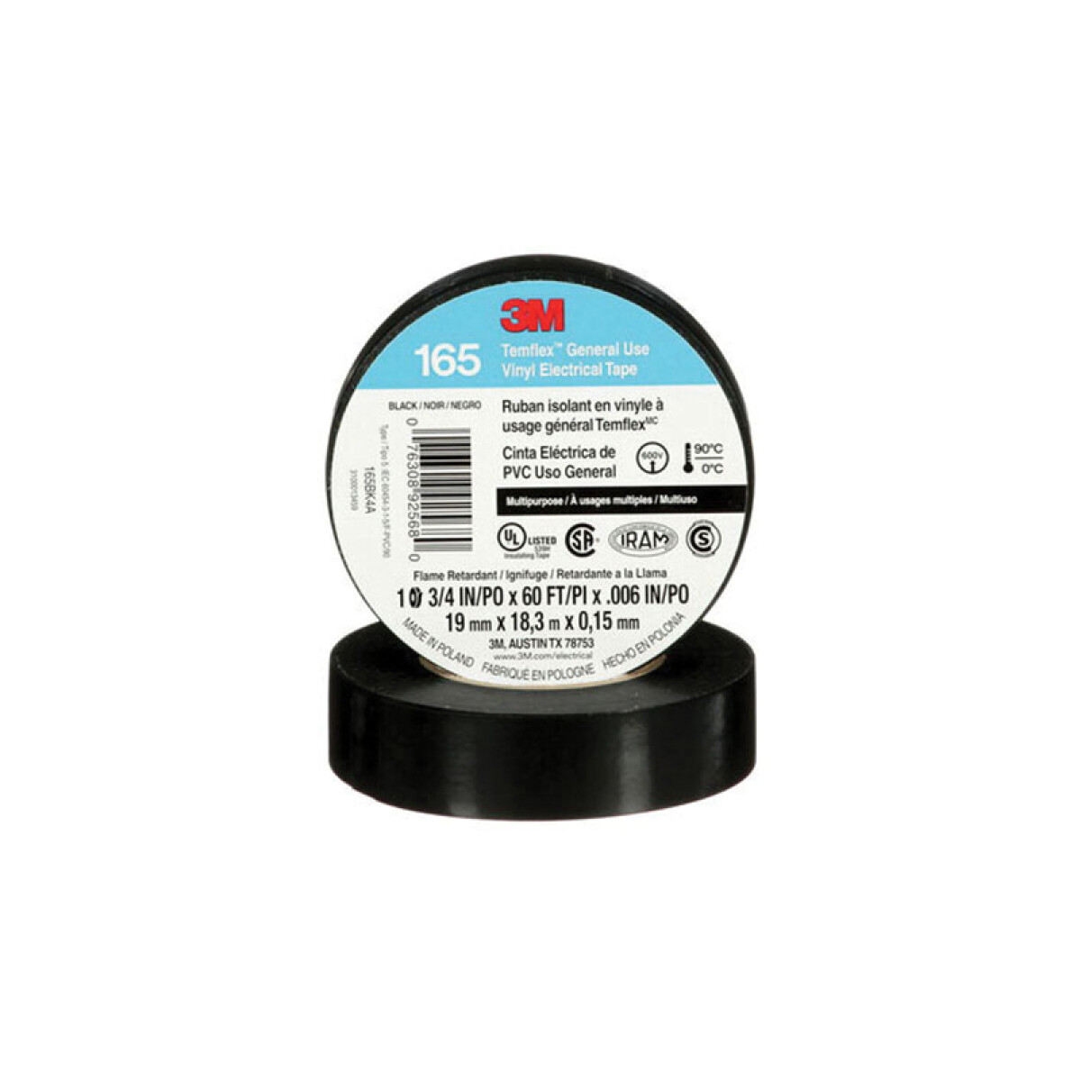 Cinta aislante Temflex 165 19mm x 18 mt. negra - T50041X 