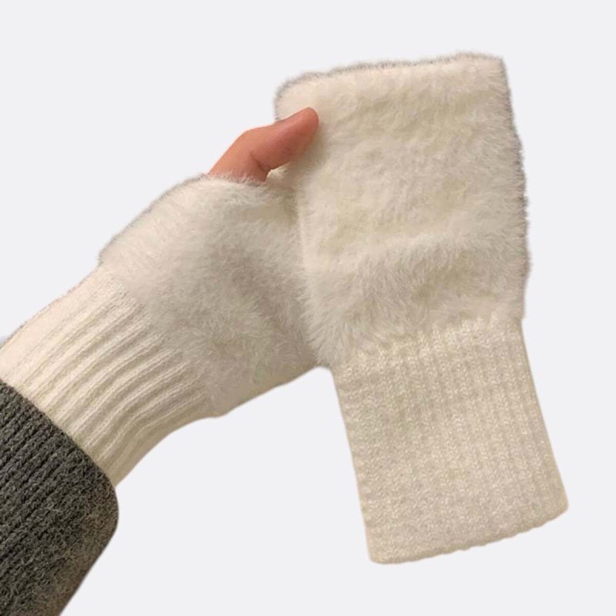 Guantes Mitones de Invierno Tacto Suave Efecto Nube - Blanco 