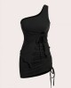 CONJUNTO TOP ASIMETRICO Y FALDA NEGRO Negro