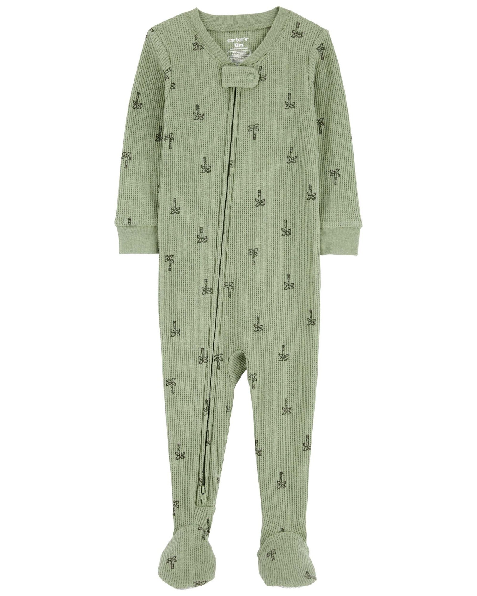 Pijama una pieza de algodón térmico, con pie, diseño palmeras. Talles 12-24M Sin color