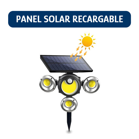 Foco Solar de Exterior 4 Paneles Led Ajustables c/Sensor Mov Negro
