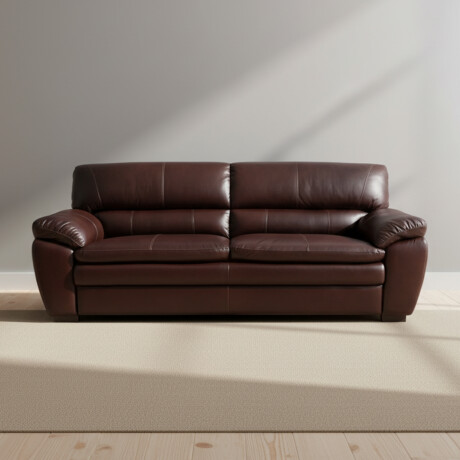 SOFÁ 3 CUERPOS CUERO-100-NATURAL MARRON NEW FOCUS COGNAC