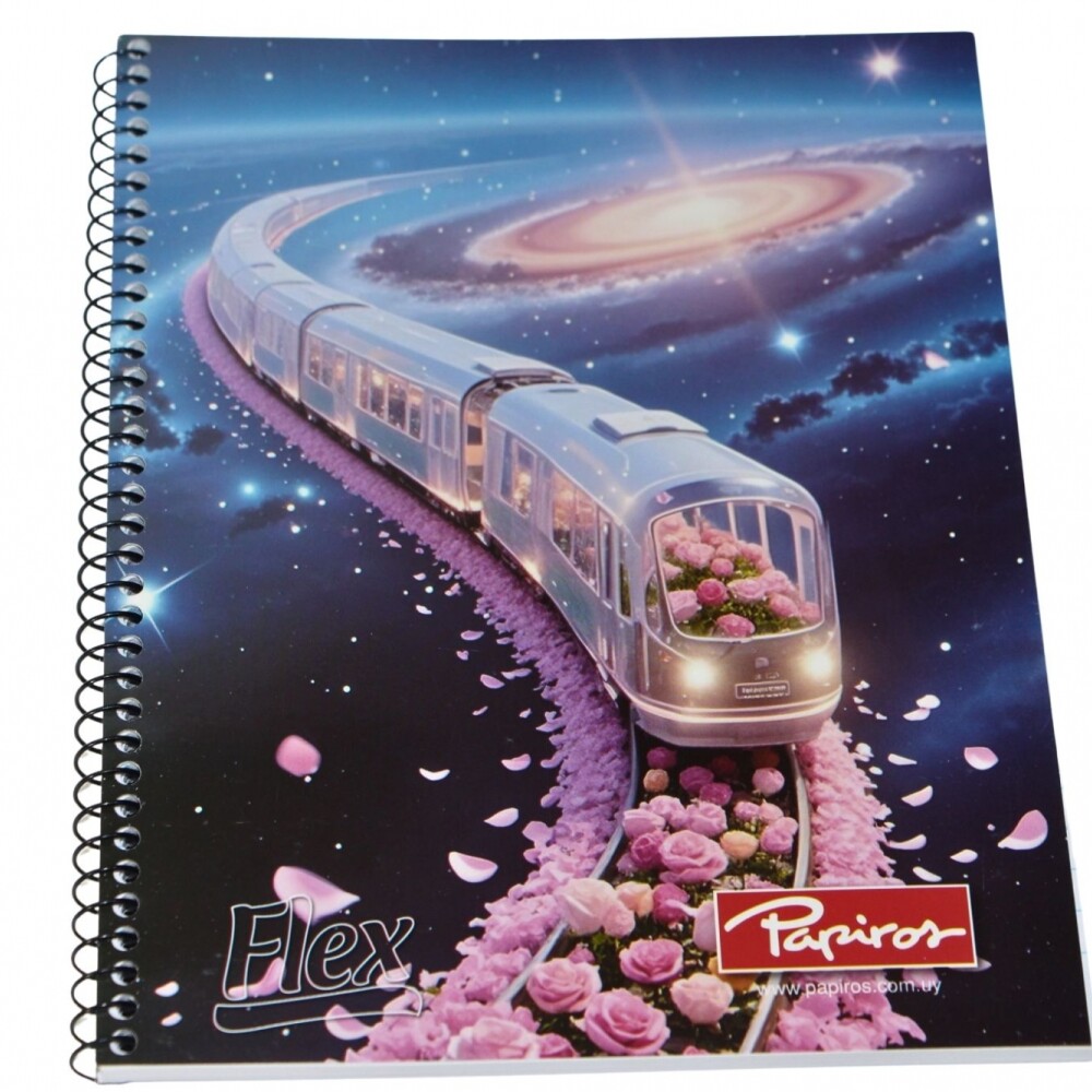 CUADERNO PAPIROS CON ESPIRAL DE 96 HOJAS TAPA TREN FLORES