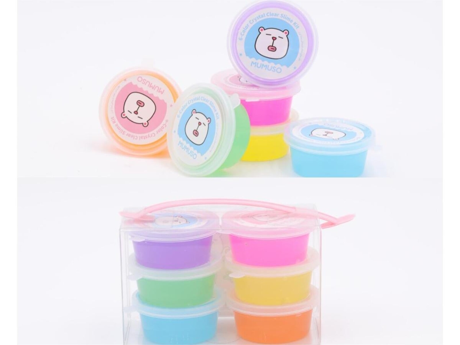 KIT DE SLIME CRISTAL TRANSPARENTE (6 COLORES) 