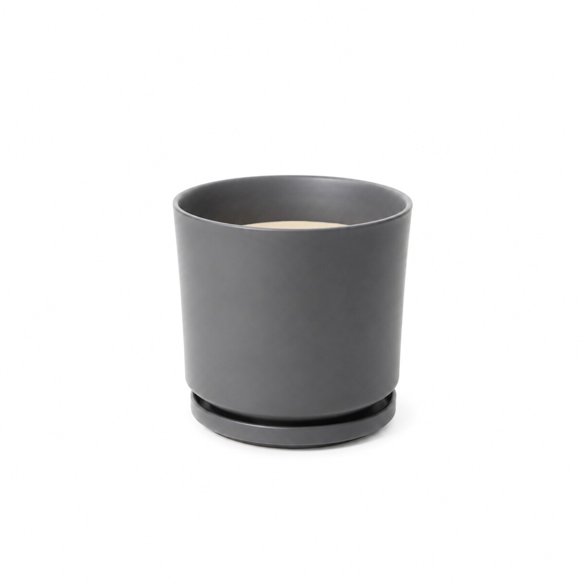 MACETA CERÁMICA CON PLATO MATE - GRIS 
