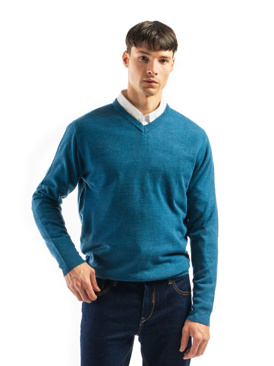 Buzo Cashmere Escote V - Petróleo 
