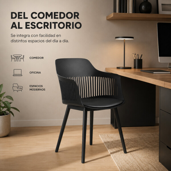 Silla Comedor X2 Cocina Aurora Marcela Nórdica Apoyabrazos Negro 1