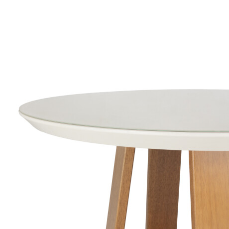 Mesa de Comedor Wood - Redonda con Vidrio - 120 Off White y Natural