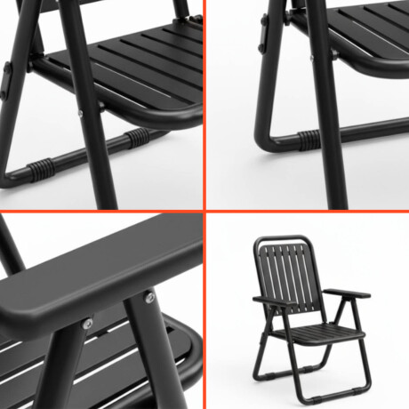 Set X4 Silla Plegable Metal Jardín Patio Exterior Negro