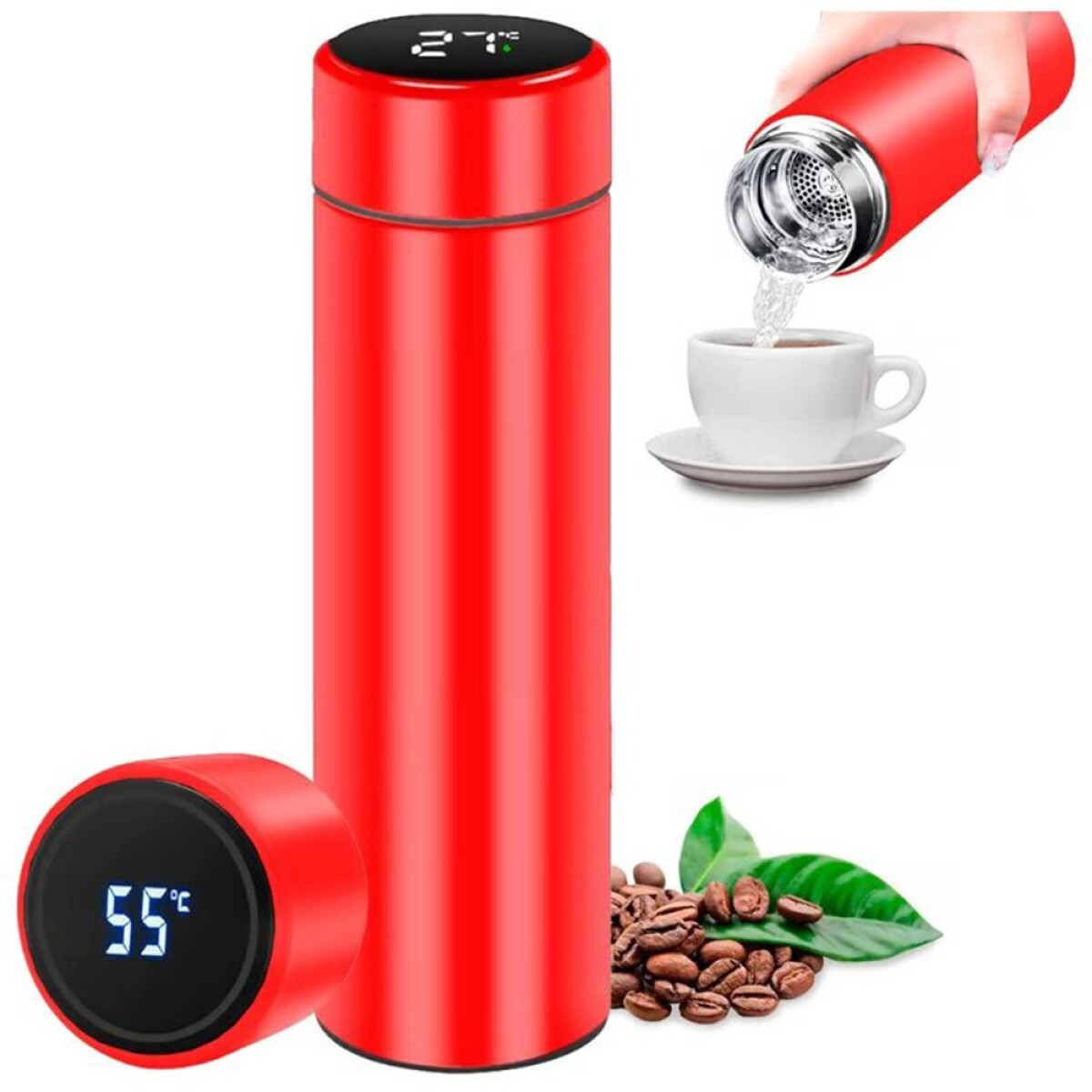 Botella Térmica Acero Inox Termo Táctil Sensor Temperatura - Color Variante Rojo 